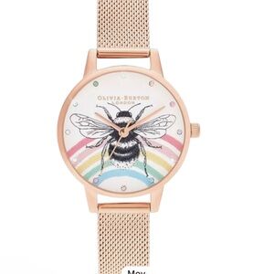 Olivia Burton Rose Gold Watch with Rainbow Bee 30 mm NIB